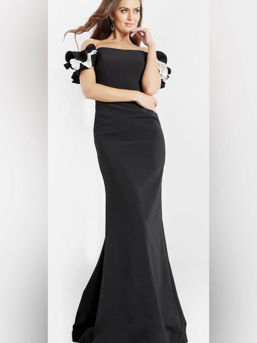 Jovani Black Ruffle Sleeve Maxi Dress